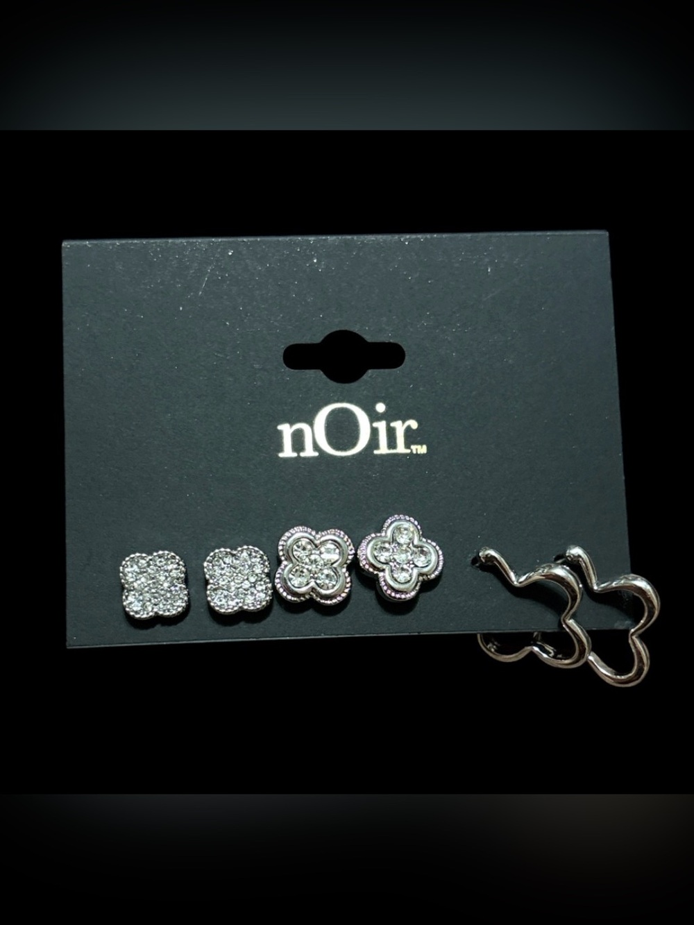 nOir Jewelry Silver Sparkling Stud and Hoop Earring Set
